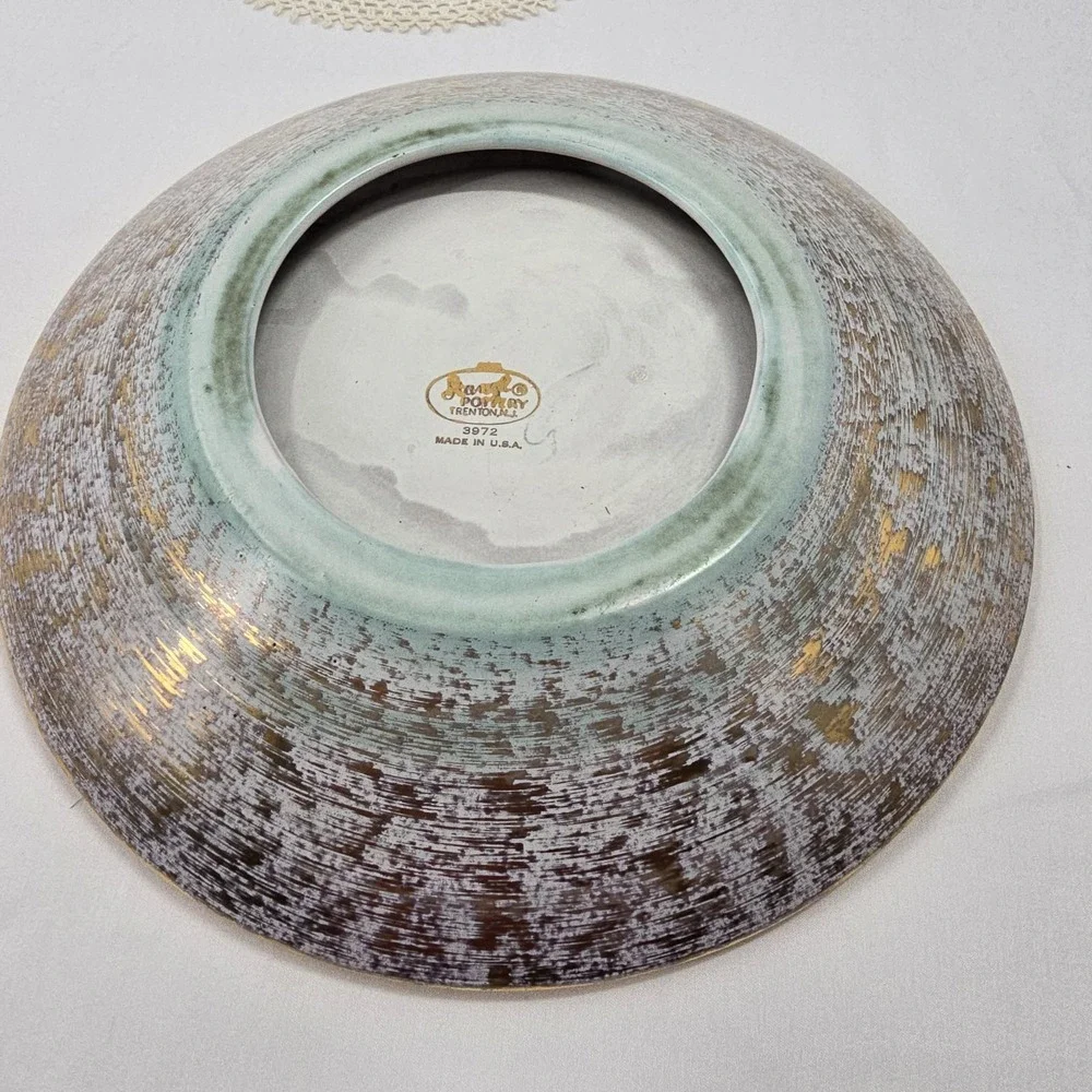 Stangl Pottery 22KT Gold Mid Century Console Dish 3972 Aqua Turquoise brushed
